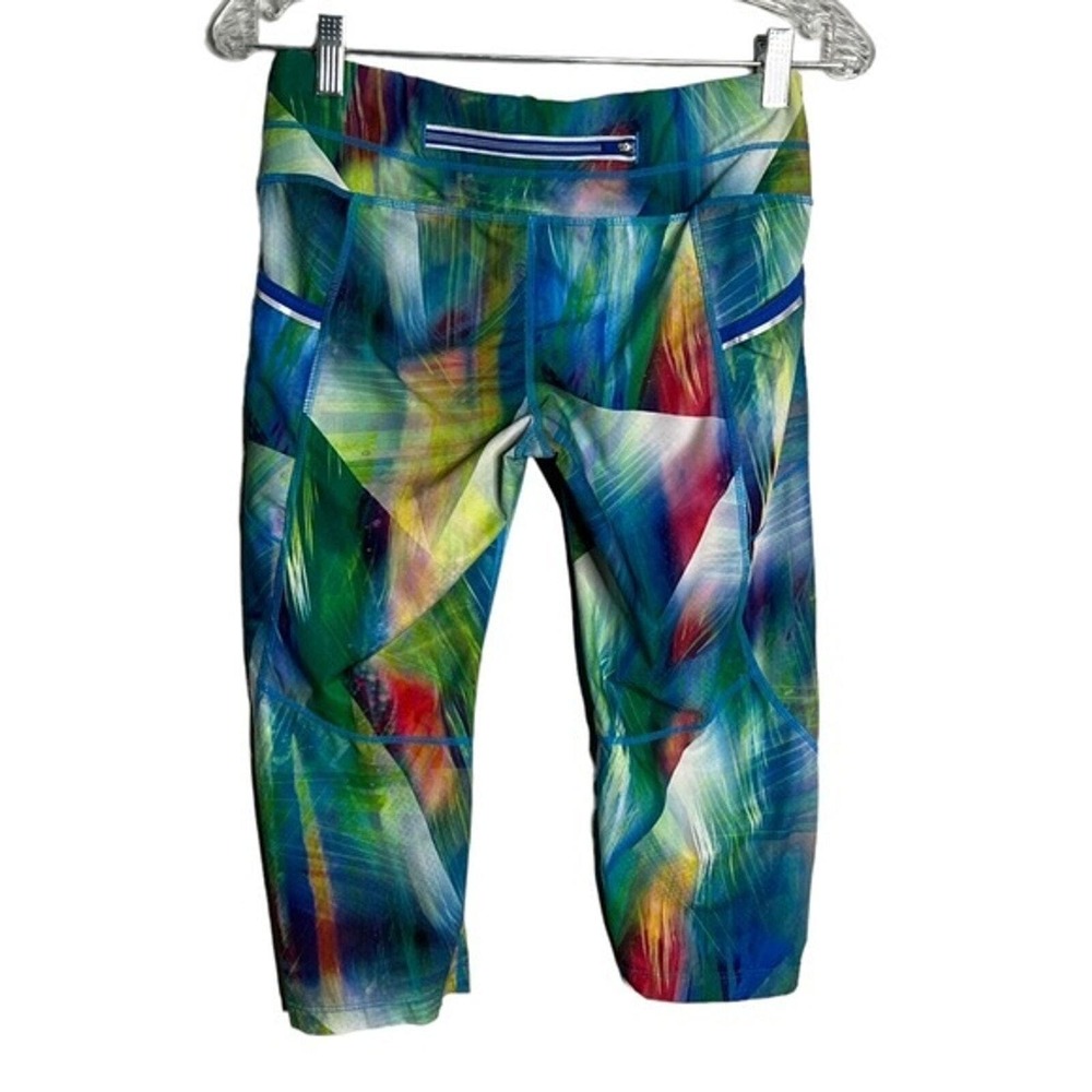Athleta Pants Women Small Blue Green Tropea Dobby Be Free Kicker Crop Watercolor - Picture 2 of 7